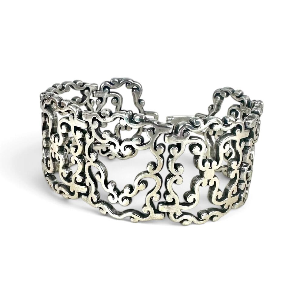 Brighton Filigree Openwork Lacy Link Silver Plated Bracelet Retired Fits 7.25"